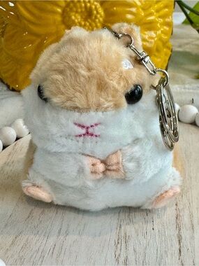 Plush Hamster Purse Charm & Keychain Soft Cream & Tan Small Pet Accessory 4”